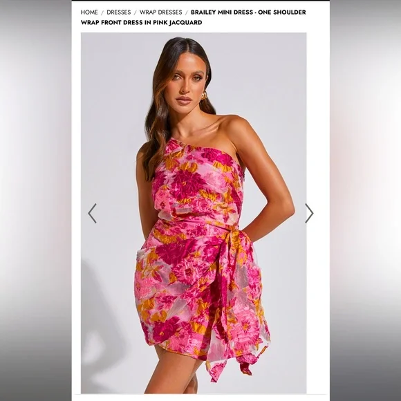 SHOWPO BRAILEY MINI DRESS ONE SHOULDER WRAP FRONT DRESS IN PINK